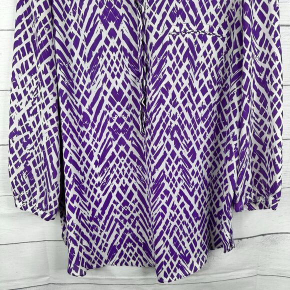 NYDJ Womens size Large Popover 3/4 Sleeve Geometric Blouse Top Purple - Picture 4 of 7